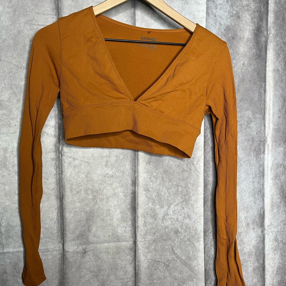 Garage Rust Long Sleeve V- neck Crop Top